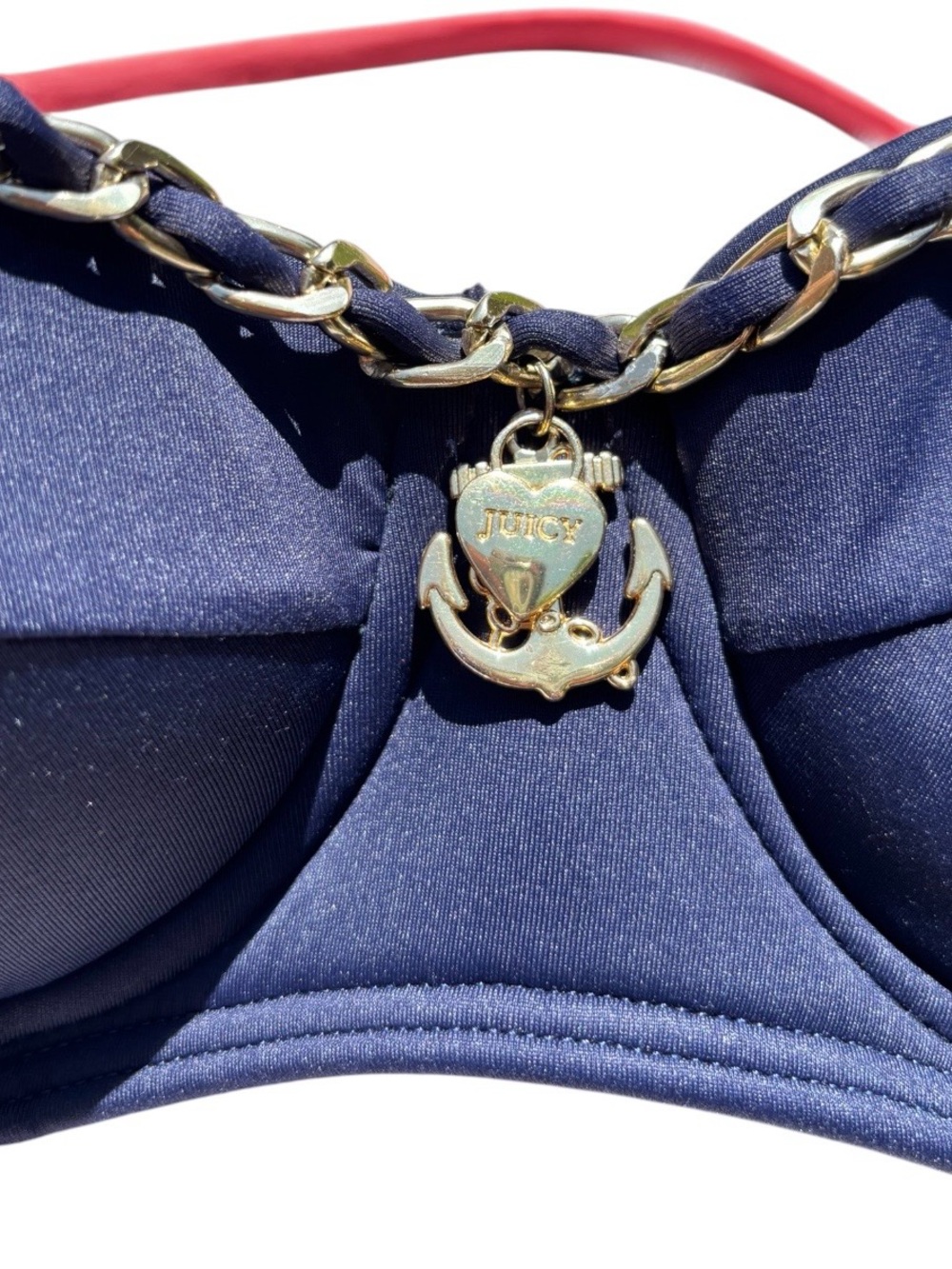 Juicy Couture Navy Bikini Top with Gold Anchor Charm Halter Strap Size S